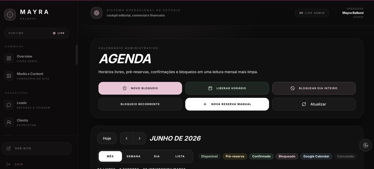 Agenda administrativa do Studio OS