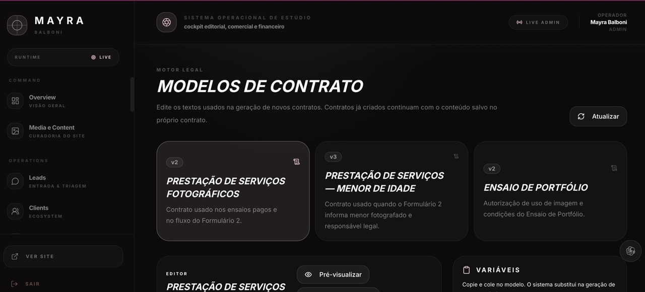 Motor de contratos do Studio OS